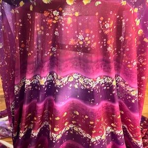 3 yards of fuchsia & purple floral stripe nylon sheer knit fabric